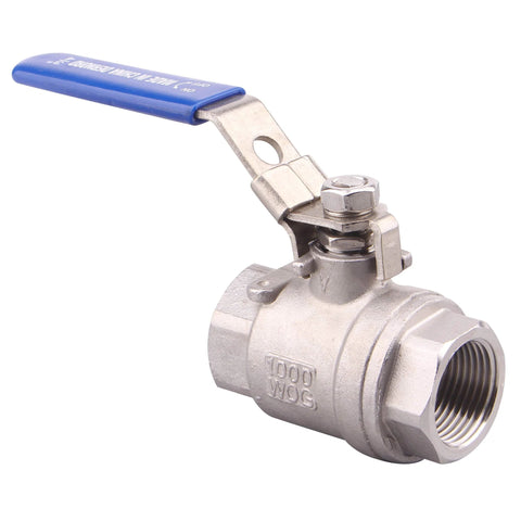 DERNORD 304 stainless steel full-port ball valve with blue lever, 3/4 in NPT, WOG, locking device