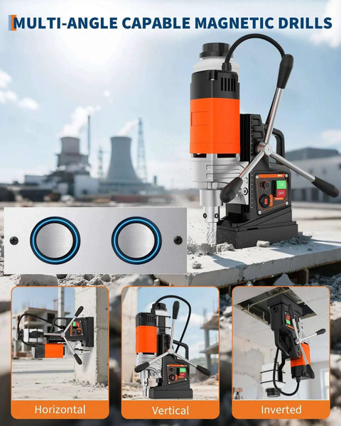 Beast Magnetic Drill Press With 1750W Copper Motor And 810 RPM for heavy-duty metalwork with 2 inch boring capacity in use.