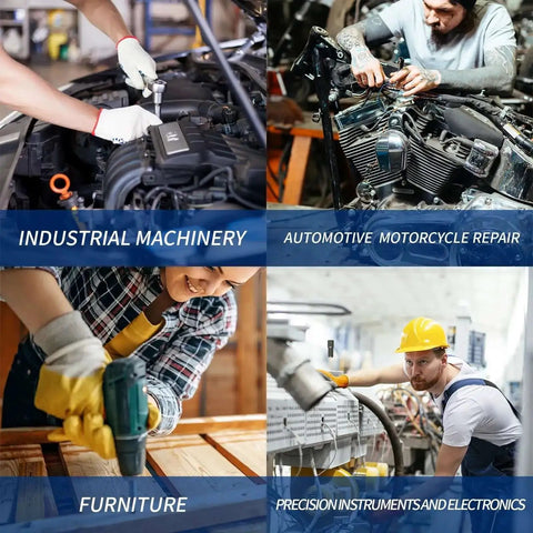 Collage showing uses for 400 Piece Stainless Steel Self Tapping Screws Kit For Metal And Sheet Metal With Hex Washer Head Self Drilling Assortment In Sizes Eight, Ten, Twelve And Nine Lengths Heavy Duty DIY Friendly Corrosion Resistant Multi Purpose Fasteners in industrial, automotive, furniture, and electronics applications.