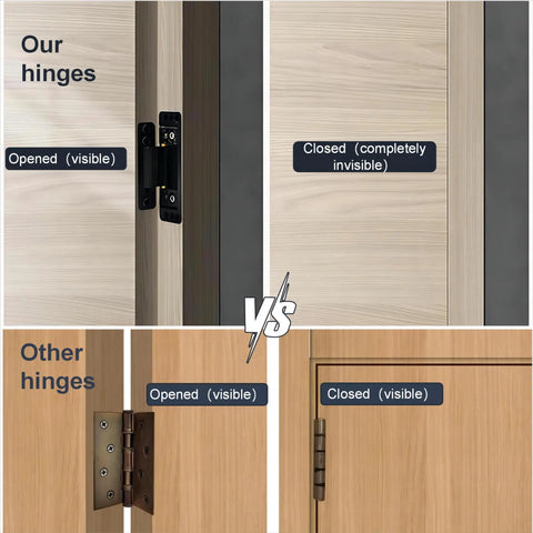 Hidden Door Hinges Ultra Thin Concealed Design With 110 Lb Load Capacity And Silent Adjustable Operation in a comparison view