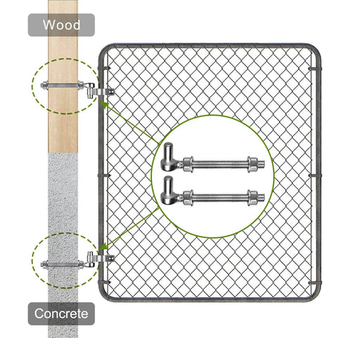 J Bolt Gate Hinge 304 Stainless Steel Farm Gate Hinges With M12 6 Inch Bolt And 5/8 Inch Pin shown on chain link fence