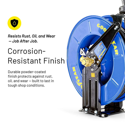 Retractable Oil Hose Reel One Half Inch By Fifty Feet Premium Steel Construction with corrosion-resistant finish detail