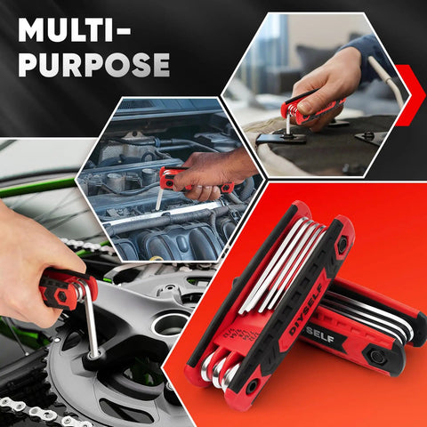 Two Pack Folding Hex Key Set 17 Piece Allen Wrenches With Metric And SAE Sizes For Bike Repair Home DIY Furniture