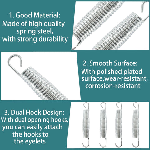 Two bociloy extended tension springs, steel, 0.12 in wire, 0.87 in OD, 5.5 in free length, dual-hook design