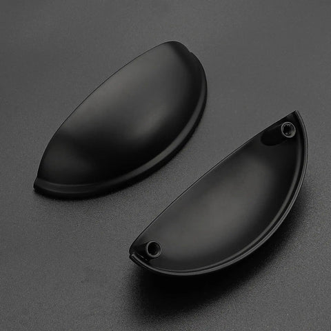 Three Inch Cup Drawer Pulls Set Of Five In Flat Black Modern Kitchen Cabinet Handles Hardware For Cupboards With Three Inch Center To Center Distance And Smooth Scratch Resistant Finish