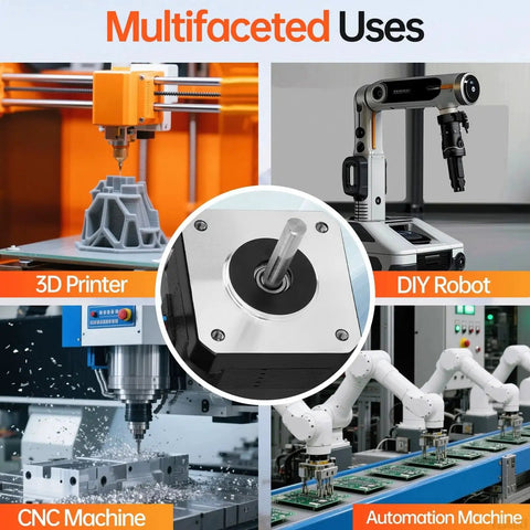 High Torque Nema 17 Stepper Motor Set For DIY 3D Printer And CNC Machines with illustrated multifaceted uses