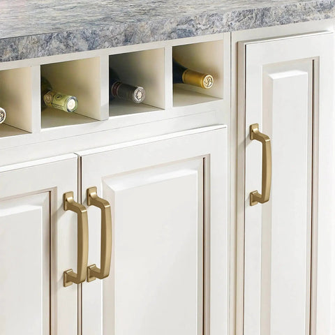 2 Pack 12 Inch Cabinet Handles Champagne Bronze Warm Brass Cabinet Pulls on kitchen cupboards with wine storage above