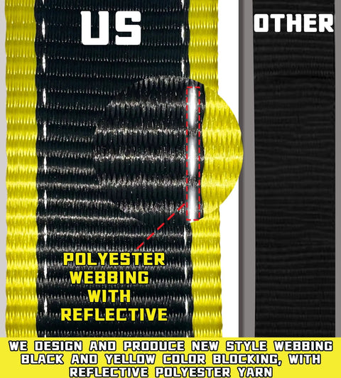 Reflective Tow Dolly Straps Two Pack Heavy Duty For Car Hauler Trailers 10000 Lbs, yellow and black with polyester webbing