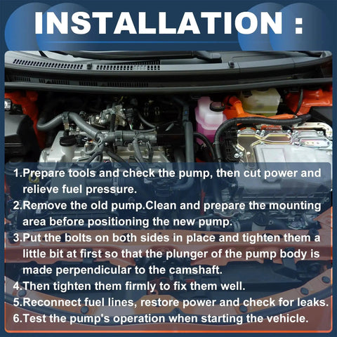 Steps for installing High Pressure Fuel Pump Assembly For Cadillac ATS CTS CT6 GMC Acadia Canyon And Camaro 2016-2019