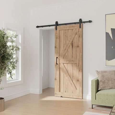 8 Foot Sliding Barn Door Hardware Kit for Single Doors 42 To 48 Inches Wide Upgraded Screw Fixation Modular Track installed