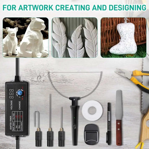 Pro Grade Dope 6 In 1 Hot Foam Cutter Kit with various knives, 18cm bow blade, digital voltage controller, and accessories displayed