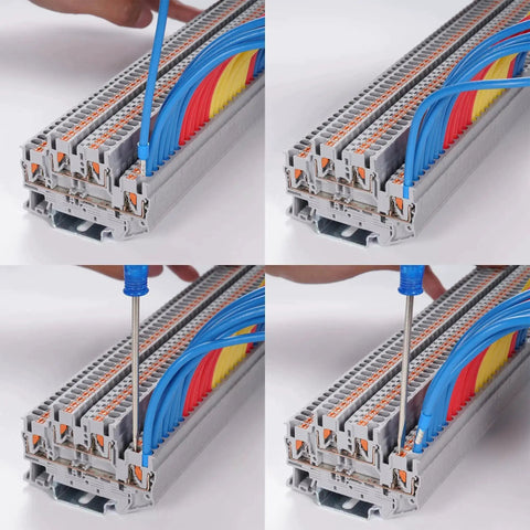 No Fuss Push In Din Rail Terminal Block Screwless 2.5mm PT Type With Cover End Stop Jumper 50 Pack installation and wiring
