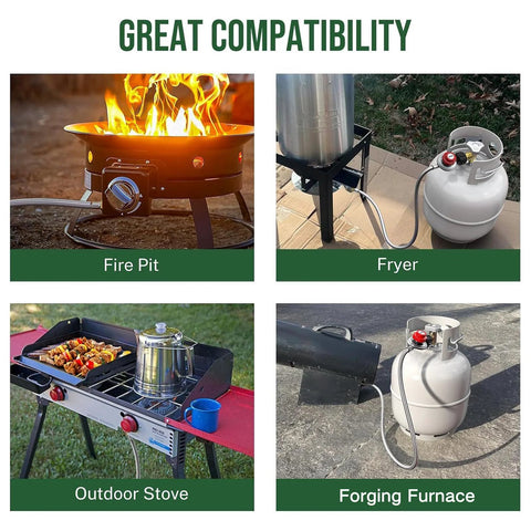 Propane regulator with gauge and hose for outdoor fire pit on lawn and patio
Propane regulator with gauge and hose for outdoor fryer setup
Propane regulator with gauge and hose for outdoor stove grill
Propane regulator with gauge and hose for forging furnace setup
