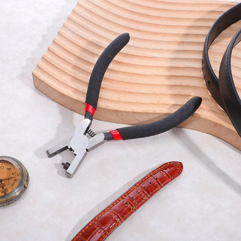 2mm Round Leather Hole Punch Heavy Duty Handheld Metal Punch Tool on wooden surface with watch band