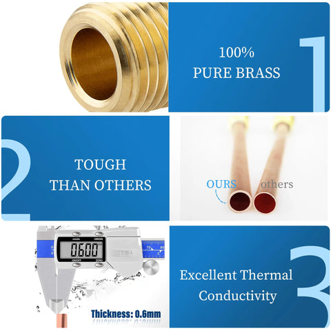 HVAC Schrader valve kit, 10 pcs, brass, 1/4" SAE x 1/4" OD, 2.5" stems for refrigerator vacuum system (plastic box)