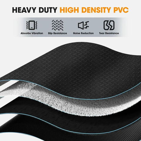 Heavy duty floor protector mat layers showing industrial-grade PVC material for noise and vibration reduction