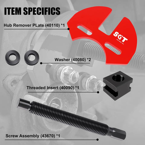 Wheel Hub Removal Tool Set For Cars And Trucks Compatible With 5, 6, And 8 Lug Hubs Non Destructive Kit components display