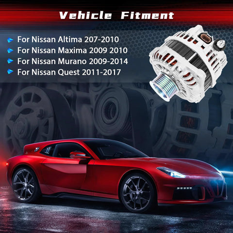 Alternator Replacement For Altima 2007 2008 2009 2010, Maxima 2009 2010, Murano 2009 2010 2011 2012 2013 2014, Quest 2011-2017 V6 3.5L displayed