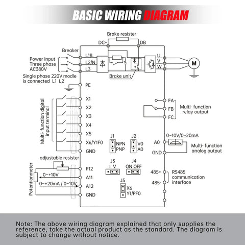 Basic wiring diagram for Beast 2.2KW VFD Inverter for CNC Router Milling and Engraving, showing connections and components.