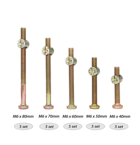 Crib Screws And Barrel Nuts Kit For Bunk Beds And Cribs, 25 M6 Bolts 40mm 50mm 60mm 70mm 80mm Plus 25 Barrel Nuts