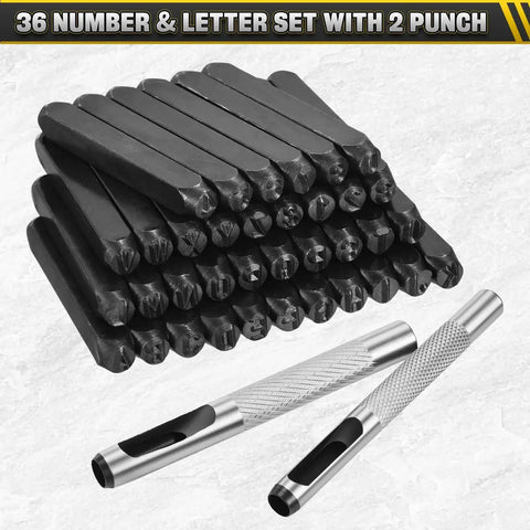 36-Piece Metal Stamping Kit For DIY Projects And Jewelry Making With One Quarter Inch Stamps A To Z Letters Zero Through Eight Numbers