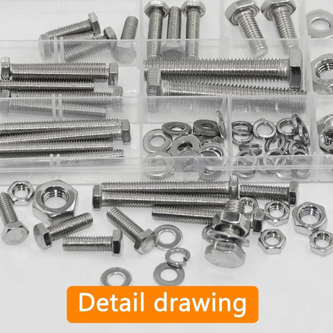 Heavy Duty 116Pcs Metric Bolt Set M6 M8 M10 In 304 Stainless Steel With Nuts And Bolts, Flat And Spring Washers, Hex Head Cap Screws