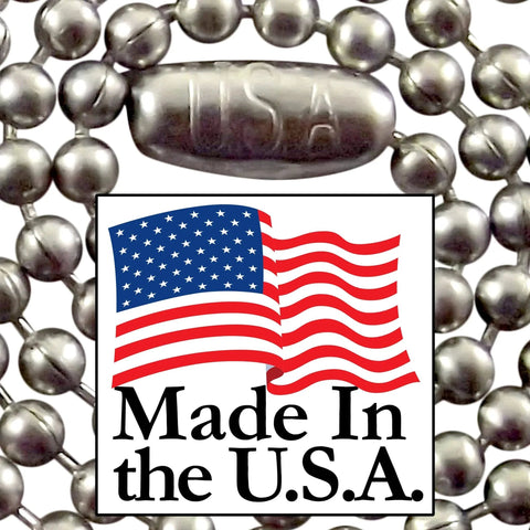 Stainless Steel Military Dog Tag Chain Set With Two Ball Chains 27 Inch And Four Point Five Inch MilSpec Size Three Two Point Four Millimeter Made In USA