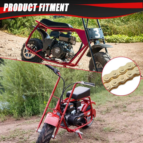 Gold 140 Link Drive Chain With Chain Breaker Tool, installed on a Predator 79cc 97cc 100cc engine mini bike outdoors