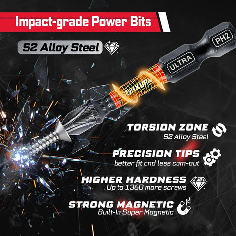 Ultimate Home DIY 58 Piece Screwdriver Set With 53 Magnetic Impact Bits And Case From Geinxurn detail of magnetized bit in action