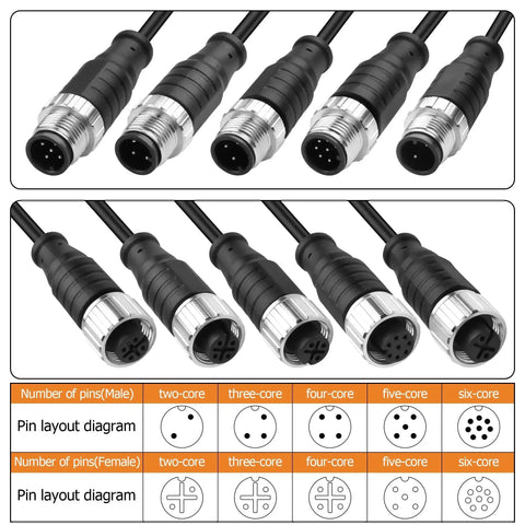 M12 3 Pin Connector Cable 1 Male 1 Female Aviation Sensor Wiring Cable 25cm 0.8ft Outdoor IP67 with pin layout diagram