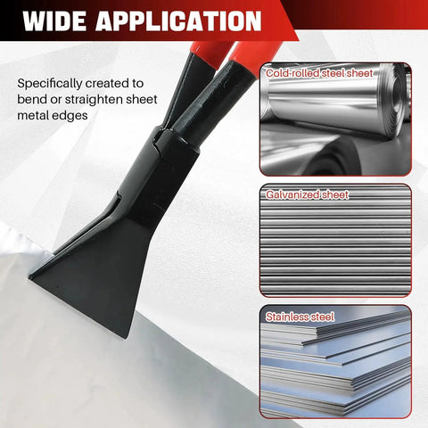 3 Piece Hand Seamers Sheet Metal Tools Set With Straight Jaw And 45 Degree And 90 Degree Benders For Precise Bending And Flattening Of Metal Sheets Ideal For DIY Metalwork And Workshop Projects By DASBET showing sheet metal bending application with cold-rolled, galvanized, and stainless steel.