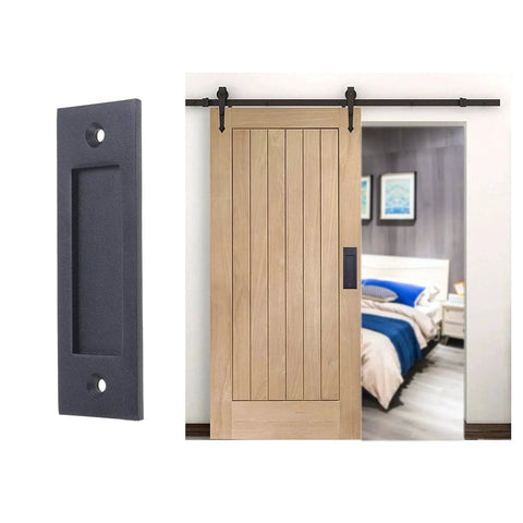 Sliding Barn Door Finger Pull Black, 6 Inch Solid Steel Flat Bottom Handle With Self Tapping Screws, Easy to Install