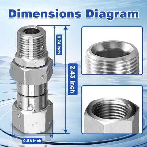 M MINGLE 3/8 in NPT pressure washer swivel fitting, male-to-female adapter, anti-twist 360° swivel, 2 pcs