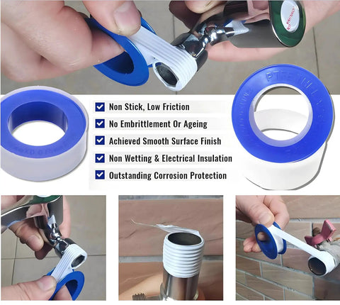 Half Inch Teflon Plumber Tape 520 Inches Long 5.5 Mil PTFE Thread Seal Tape For Pipe Fittings And Shower Heads White Water Sealant