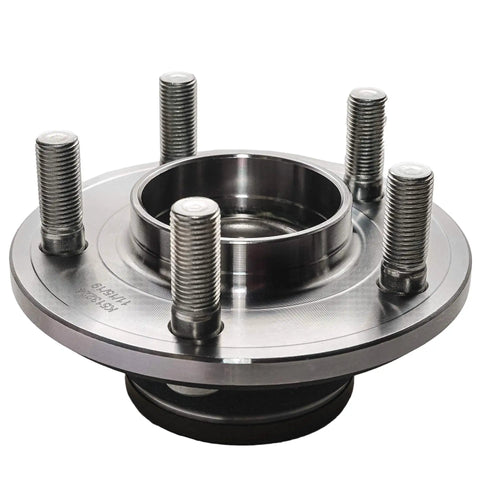 Beefy Pair Front Wheel Bearing Hubs Assembly For Dodge Challenger Charger Magnum And Chrysler 300 5 Lug Front Hub Kit Replacement Fits 2005 2014 RWD Models Including SRT Versions showing a close-up of single hub with 5-bolt pattern and ABS encoder