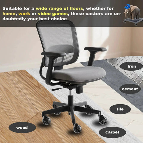 Office Chair Wheels Replacement Rubber Casters For Hardwood Floors And Carpet, Set Of 5 Heavy Duty Roller Blade Casters For Chairs, Smooth Silent Gliding Gaming Chair Wheels With One Year Warranty