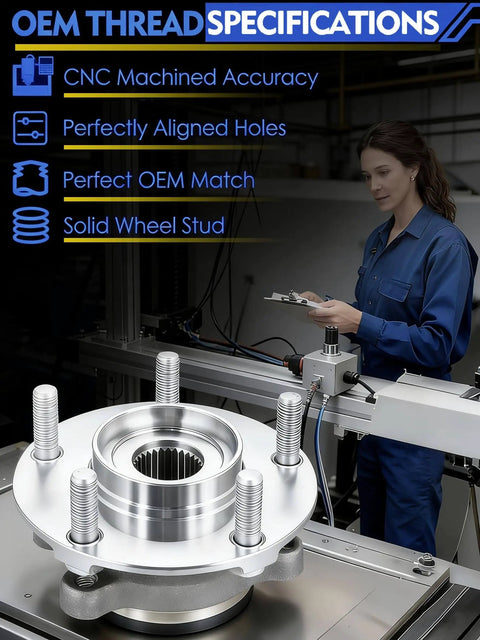 OEM thread specification for Single Front Wheel Hub Bearing Assembly, Fits Chevy Impala Monte Carlo Uplander, with machining details.
