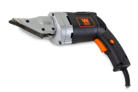 Heavy-Duty Metal Shear With Swivel Head, Variable Speed, 4-Amp Power, Cuts Up To 18-Gauge Sheet Metal And 20-Gauge Stainless, side view.
