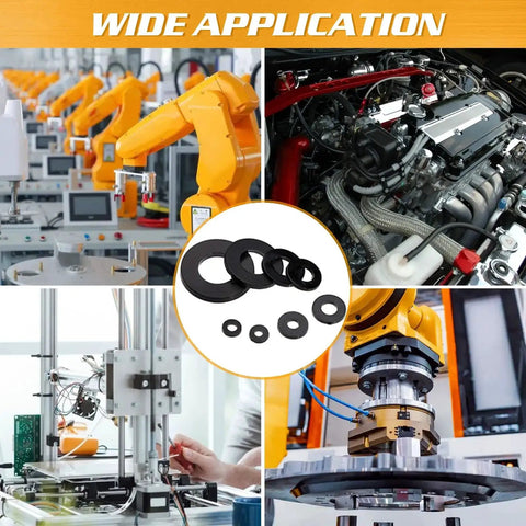 500 Piece Nylon Flat Washer Set Eight Sizes M2 M2.5 M3 M4 M5 M6 M8 M10 Black Sealing Spacer Gasket Ring Washers For Hardware DIYers And Pros On The Job used in various industries.