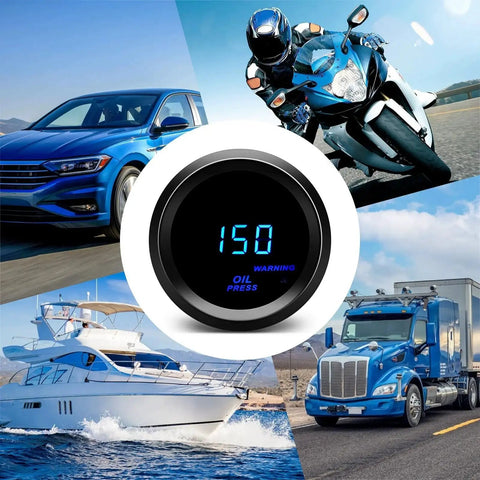 Oil Pressure Gauge Kit 52mm 2 Inch With Sender For 12V Cars And Trucks Digital Blue LED Display for vehicles and boats