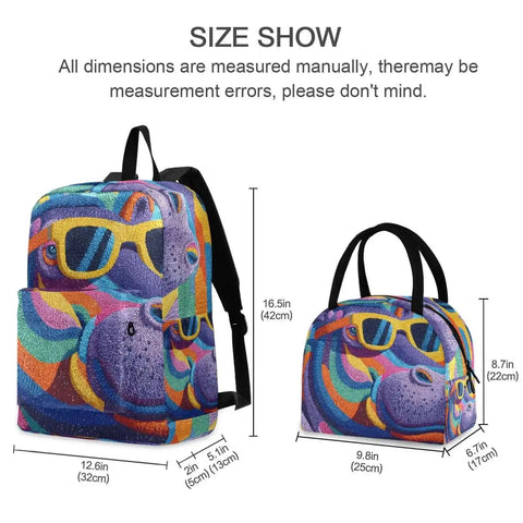 Colorful insulated lunch box backpack with laptop sleeve fits 15.6 inch for women and men, lightweight and scratch resistant.