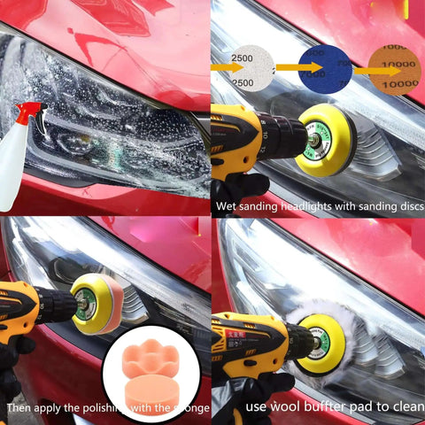 All In One 3 Inch Sanding Discs Set For Rotary Tools With Headlight Restoration Kit used on car headlights