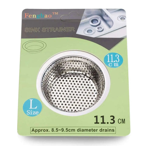 Two Pack Stainless Steel Kitchen Sink Strainer Set With Large Wide Rim Four Point Five Inch Diameter Micro Perforated Two Millimeter Holes