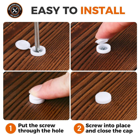 Plastic Hinged Screw Cover Caps 150 White Snap On Caps With Flip Tops For Screw Protection And Rust Resistance installation steps