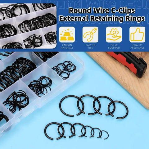 All In One Round Wire Snap Ring Kit 151 Pcs 10mm To 26mm Internal C Clips Assortment For Shafts With Clear Carry Case