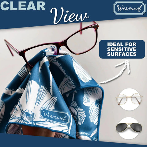Ultra Soft Microfiber Cleaning Cloth For Glasses Screens Cameras Lenses 12x12 cleaning eyeglasses with blue floral pattern