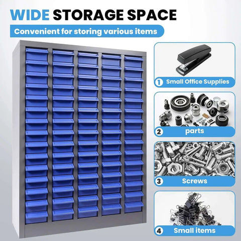 Heavy Duty 75 Drawer Parts Cabinet With 26 By 9 By 36 Inch Steel Frame And ABS Drawers Multi Purpose Nut And Bolt Organizer High Capacity Tool Storage Bin With Dividers And Labels For Workshop And Home Garage Garage Ready