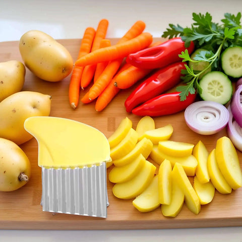 Yellow Stainless Crinkle Cutter For Veggies And Fries Strong Long Lasting Potato Carrot Chip Slicer Durable Kitchen Gadget