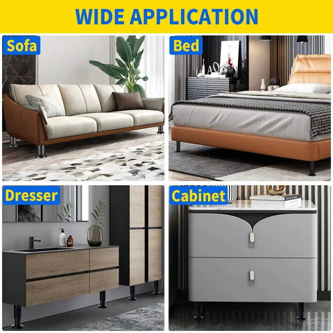 Heavy Duty Adjustable Furniture Support Legs Set, 4 Pack With Screws, Height Range 3.15 To 4.72 Inches, Metal Replacement Legs on sofa, bed, dresser, cabinet