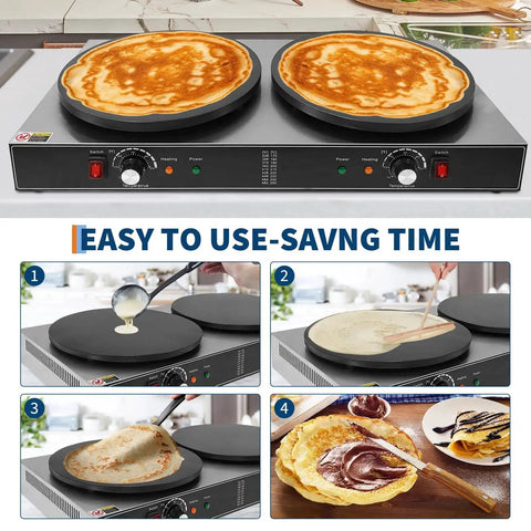16 Inch Double Plate Crepe Maker Griddle With Nonstick Electric Crepe Machine Pro Grade Temperature Control And Indicator Lights